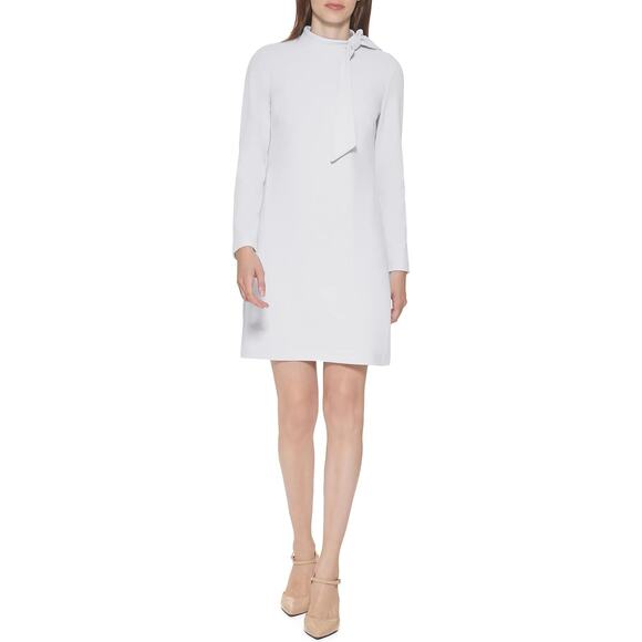 Calvin Klein Women's White High Neck line Logo Midi Preppy on Necktie Dress in M - Picture 3 of 9